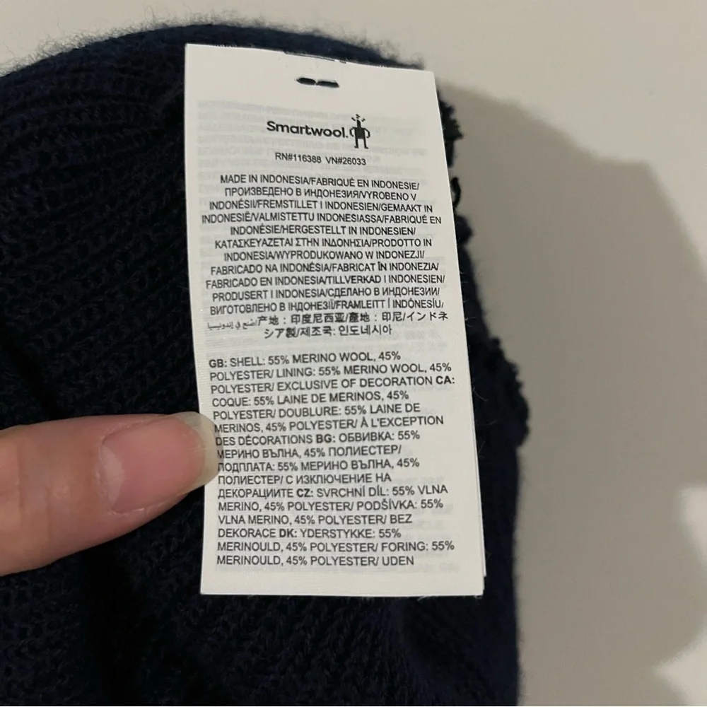 Smartwool Kids Stripe Pom Beanie Navy Blue Orange Size L/XL Fall Merino Wool